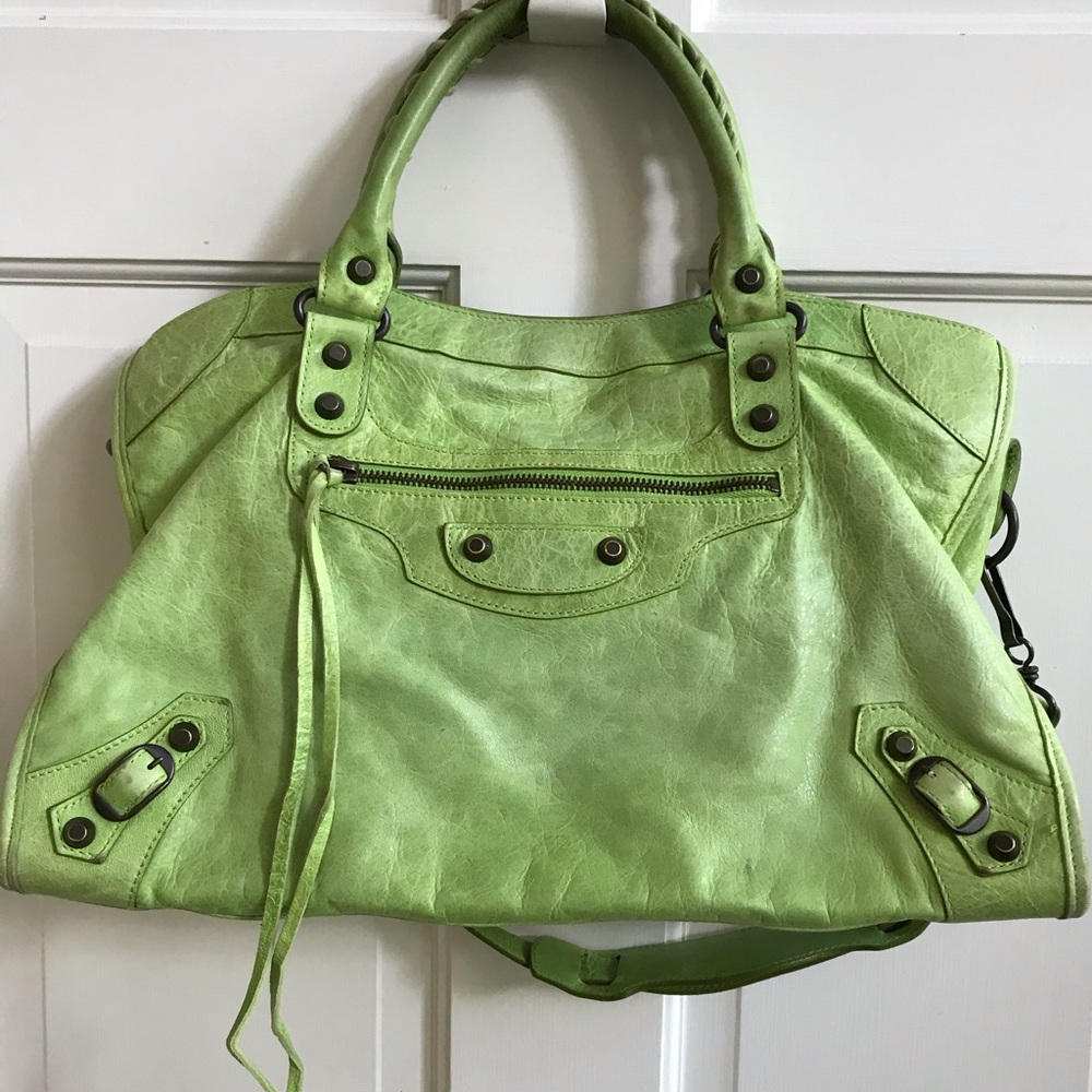 Leaf Green Balenciaga Motocross City Bag